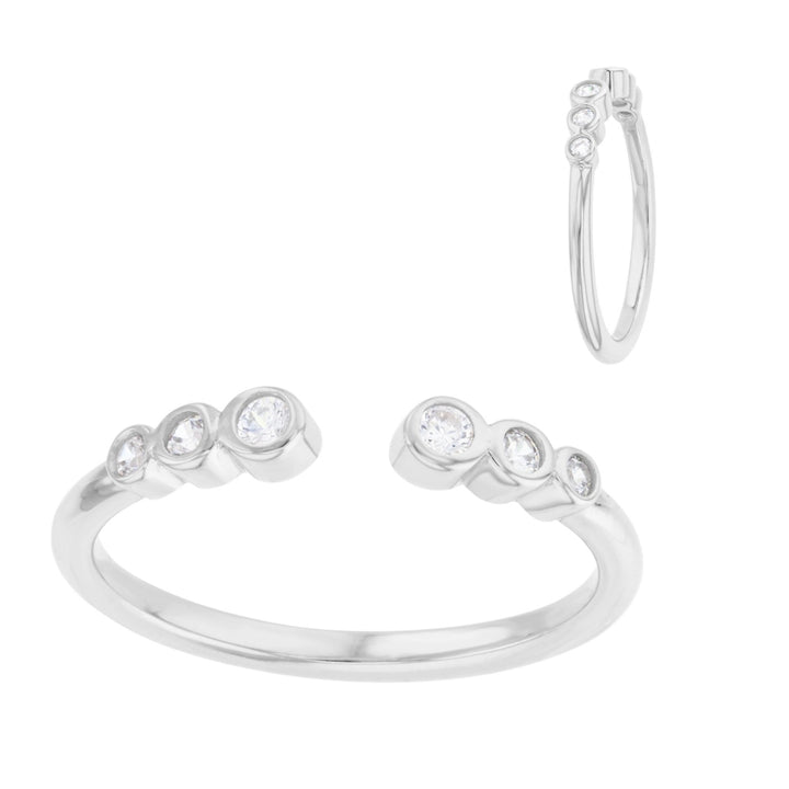 Sterling Silver Delicate Round Cubic Zirconia Bezel Set Open Band Ring Image 3