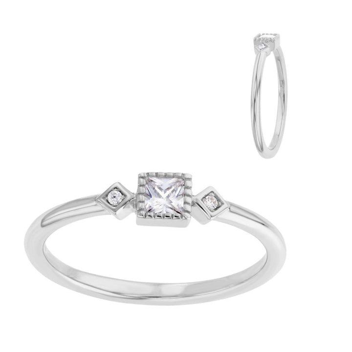 Sterling Silver Delicate Square and Round CZ Band Ring Image 3