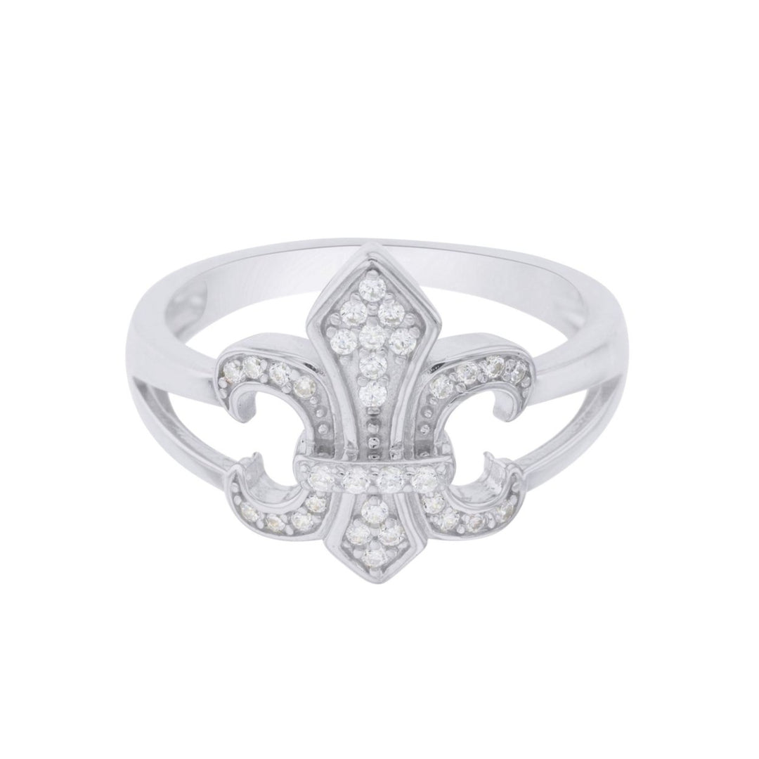 Sterling Silver Fleur-de-lis Cubic Zirconia Ring Image 1