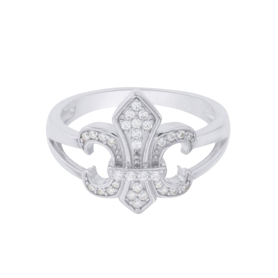 Sterling Silver Fleur-de-lis Cubic Zirconia Ring Image 1