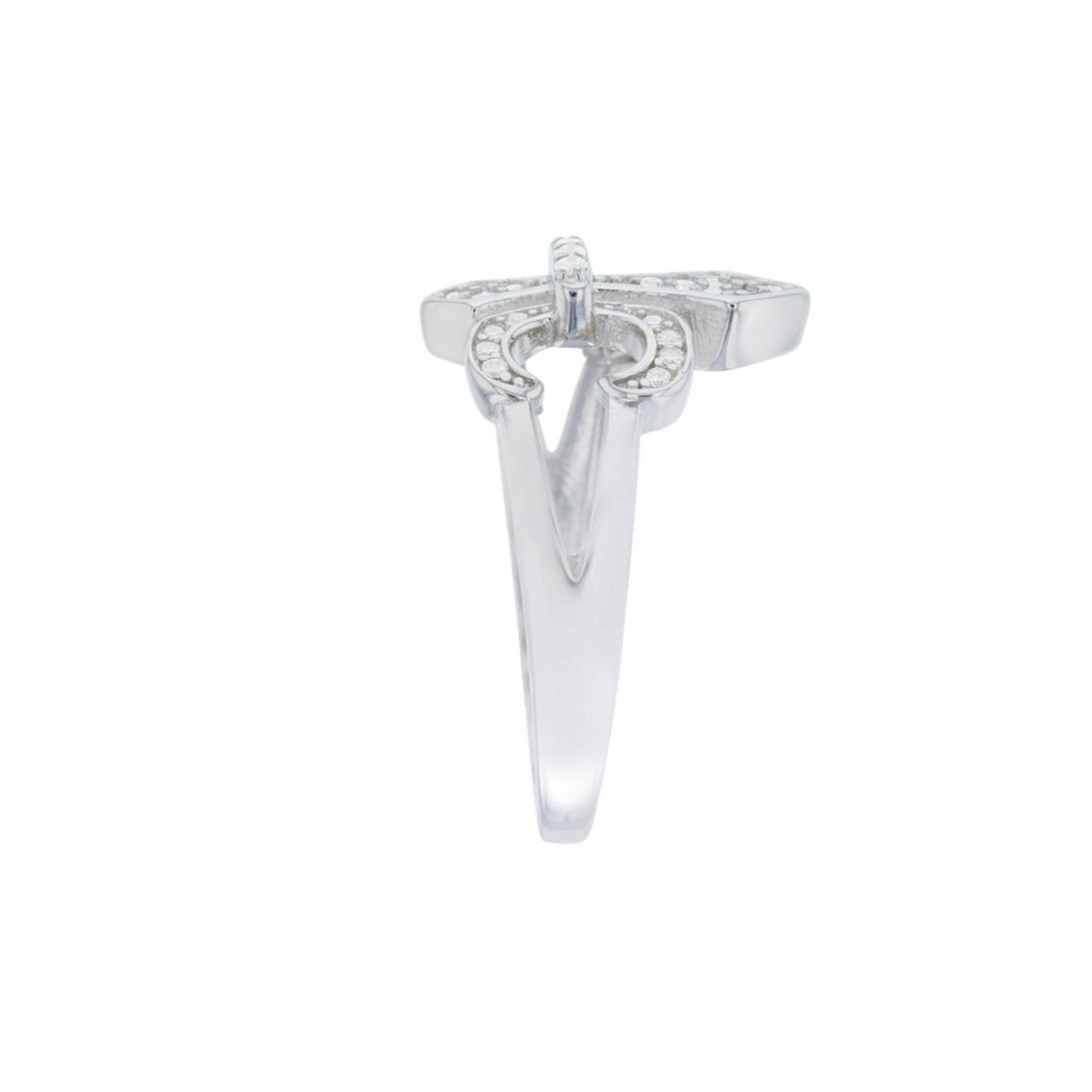 Sterling Silver Fleur-de-lis Cubic Zirconia Ring Image 2