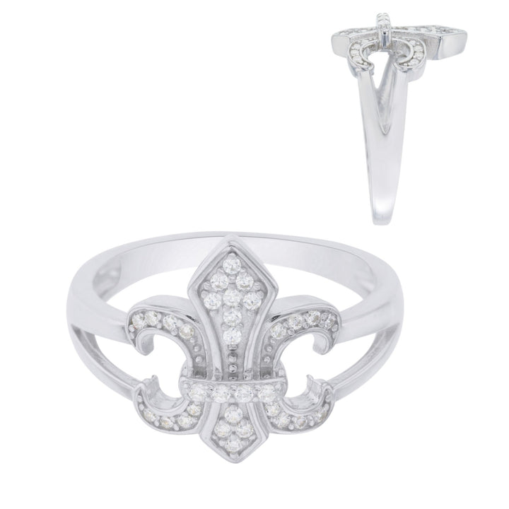 Sterling Silver Fleur-de-lis Cubic Zirconia Ring Image 3