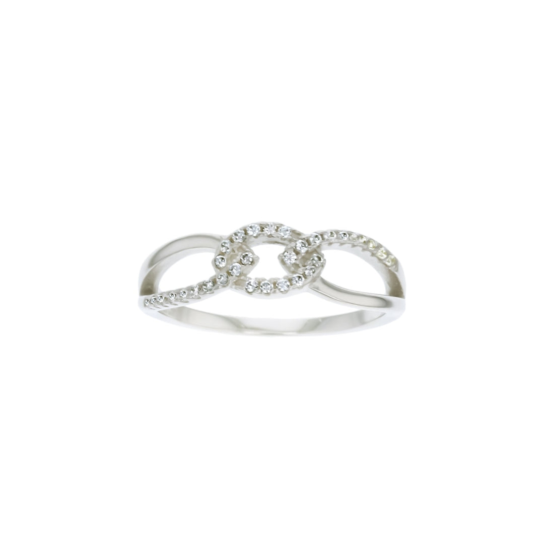 Sterling Silver Interlock Design Dainty Band Cubic Zirconia Ring Image 1