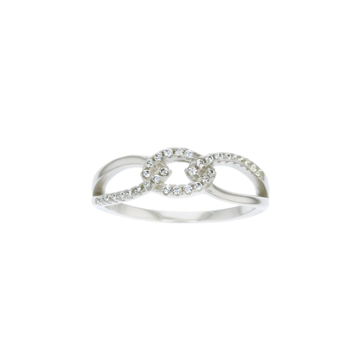 Sterling Silver Interlock Design Dainty Band Cubic Zirconia Ring Image 1