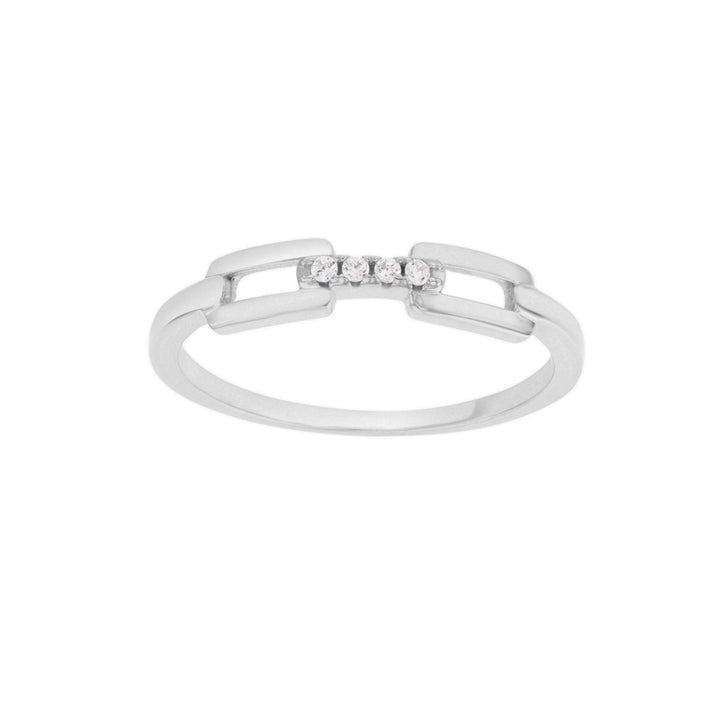 Sterling Silver Link with CZ Delicate Band Ring Image 1