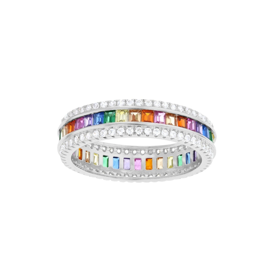 Sterling Silver Multi Color CZ and Clear CZ Eternity Band Ring Image 1