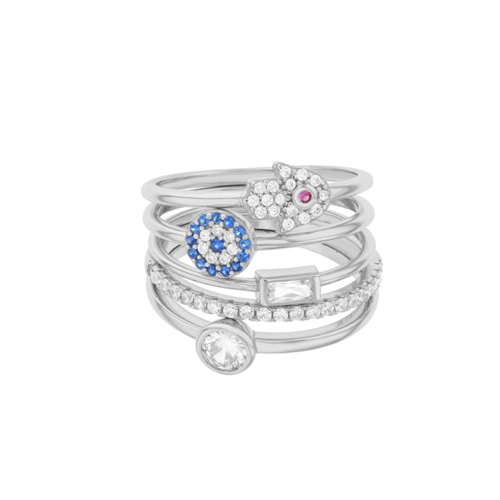 Sterling Silver Multi Charm CZ Stackable 5 Piece Ring Image 1