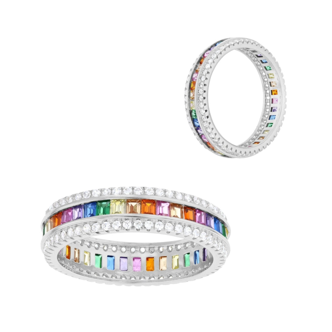 Sterling Silver Multi Color CZ and Clear CZ Eternity Band Ring Image 3