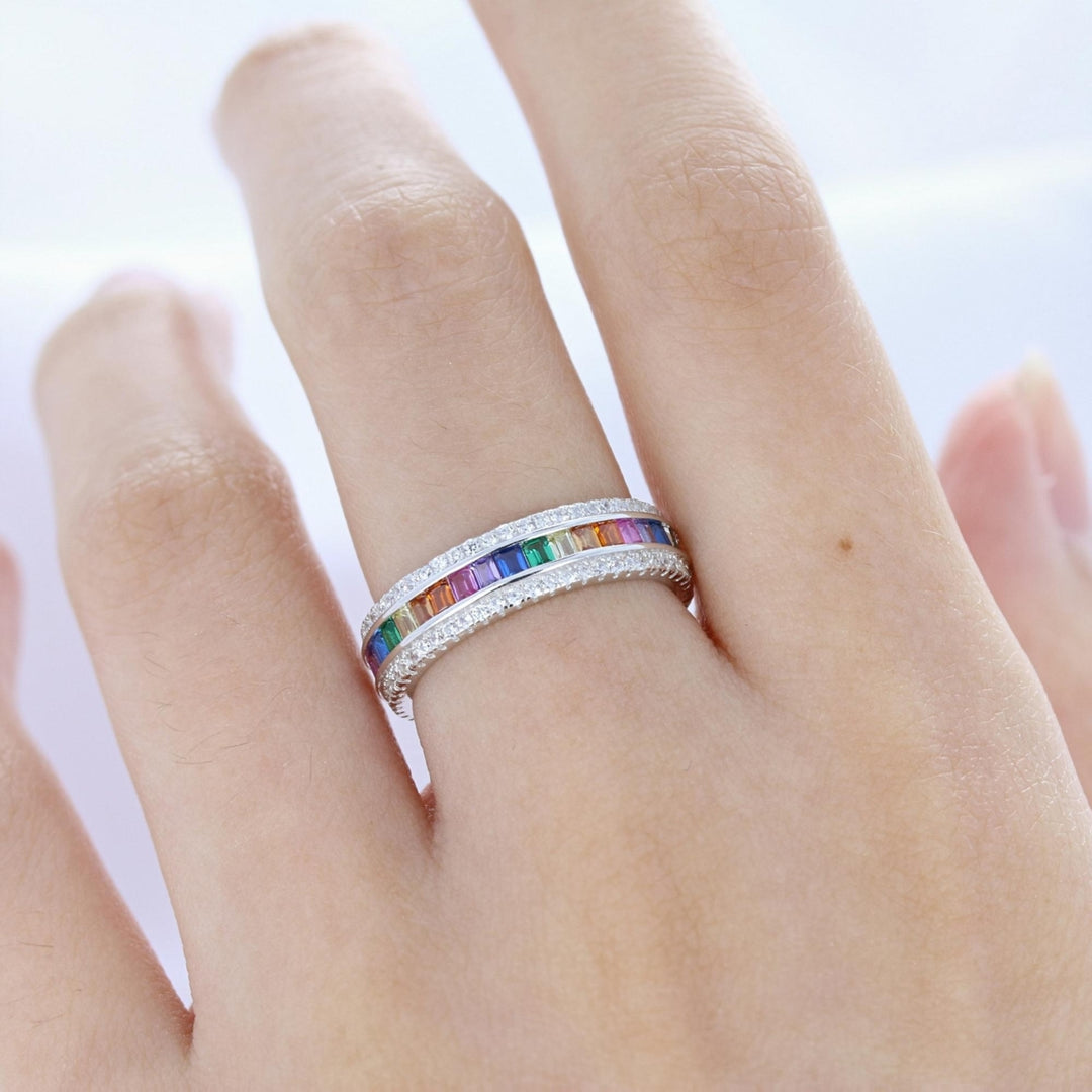 Sterling Silver Multi Color CZ and Clear CZ Eternity Band Ring Image 4