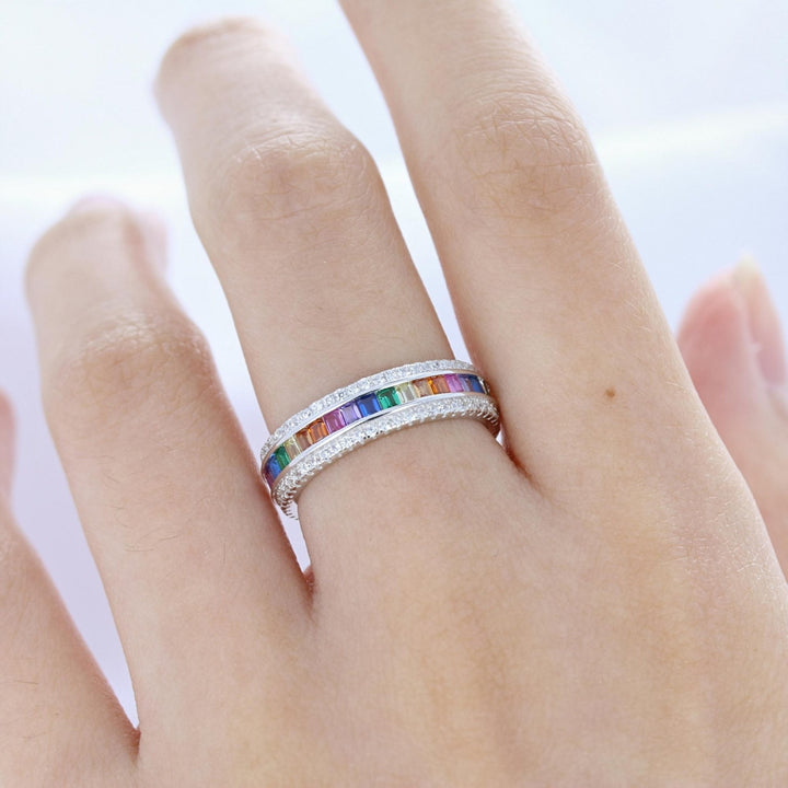 Sterling Silver Multi Color CZ and Clear CZ Eternity Band Ring Image 4