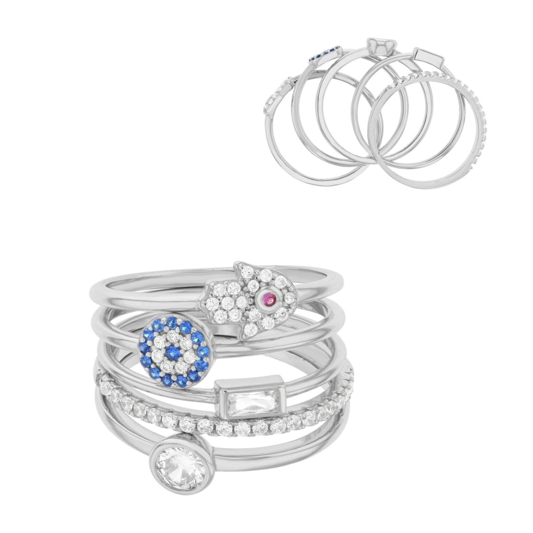 Sterling Silver Multi Charm CZ Stackable 5 Piece Ring Image 3