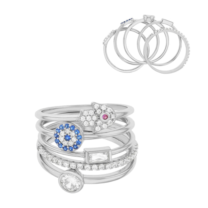 Sterling Silver Multi Charm CZ Stackable 5 Piece Ring Image 3