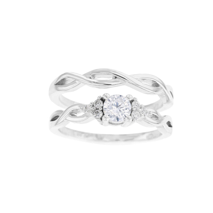 Sterling Silver Round CZ and Plain Braided Band 2 Piece Ring Image 1