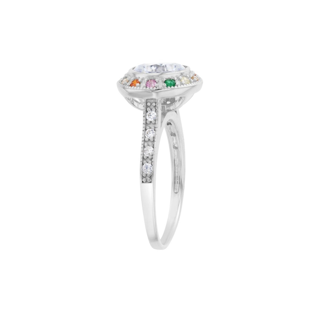 Sterling Silver Round Center Halo Multi Color CZ Ring Image 2