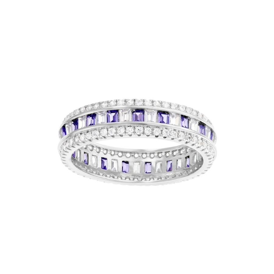 Sterling Silver Simulated Amethyst CZ and Clear CZ Eternity Band Ring Image 1