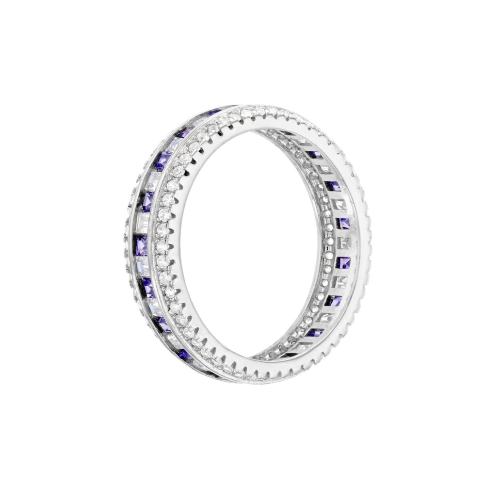 Sterling Silver Simulated Amethyst CZ and Clear CZ Eternity Band Ring Image 2