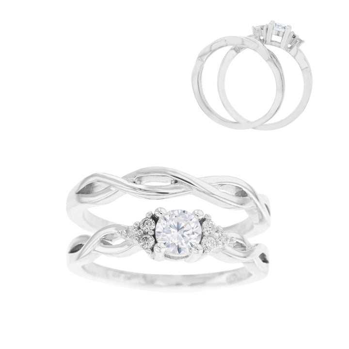 Sterling Silver Round CZ and Plain Braided Band 2 Piece Ring Image 3