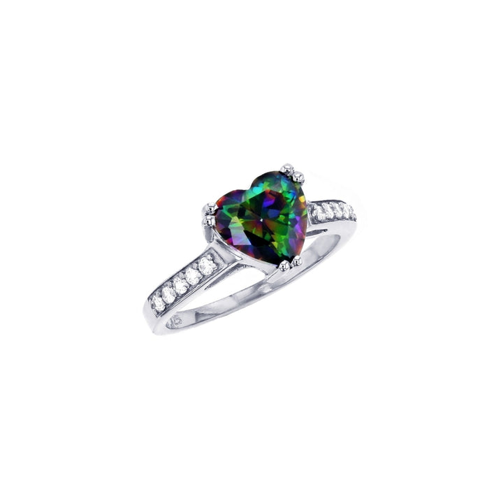 Sterling Silver Simulated Fire Rainbow Mystic Heart Cubic Zirconia Ring Image 1