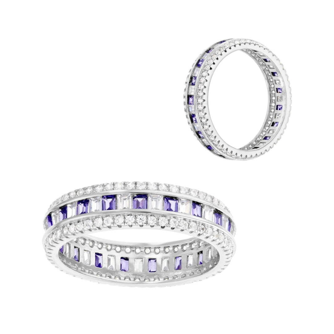 Sterling Silver Simulated Amethyst CZ and Clear CZ Eternity Band Ring Image 3