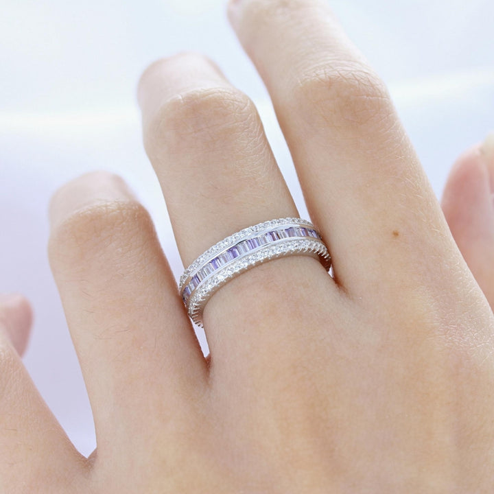 Sterling Silver Simulated Amethyst CZ and Clear CZ Eternity Band Ring Image 4