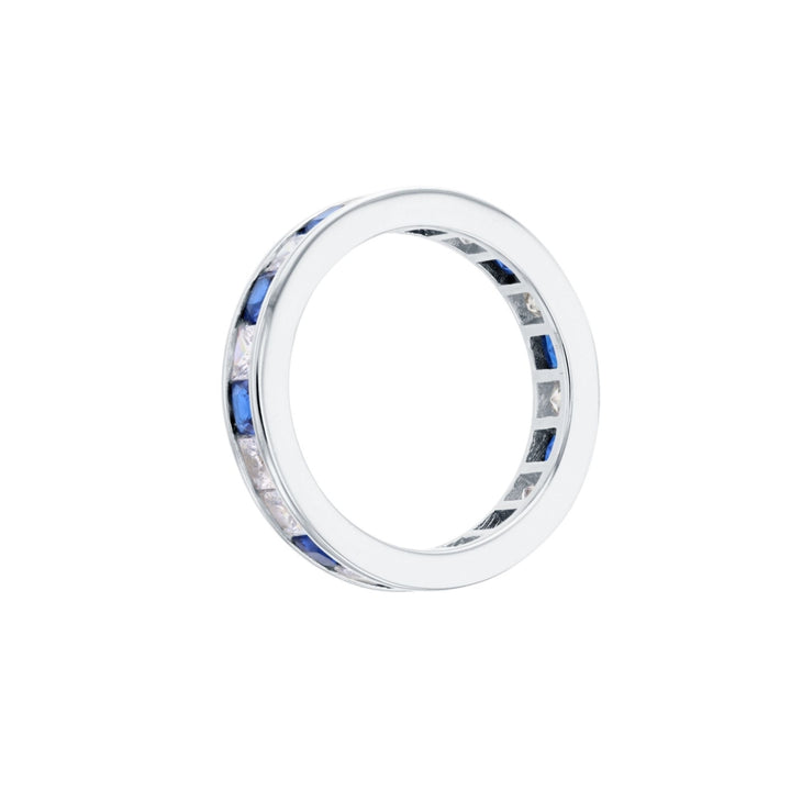 Sterling Silver Simulated Square Sapphire CZ and Clear CZ Eternity Band Ring Image 2