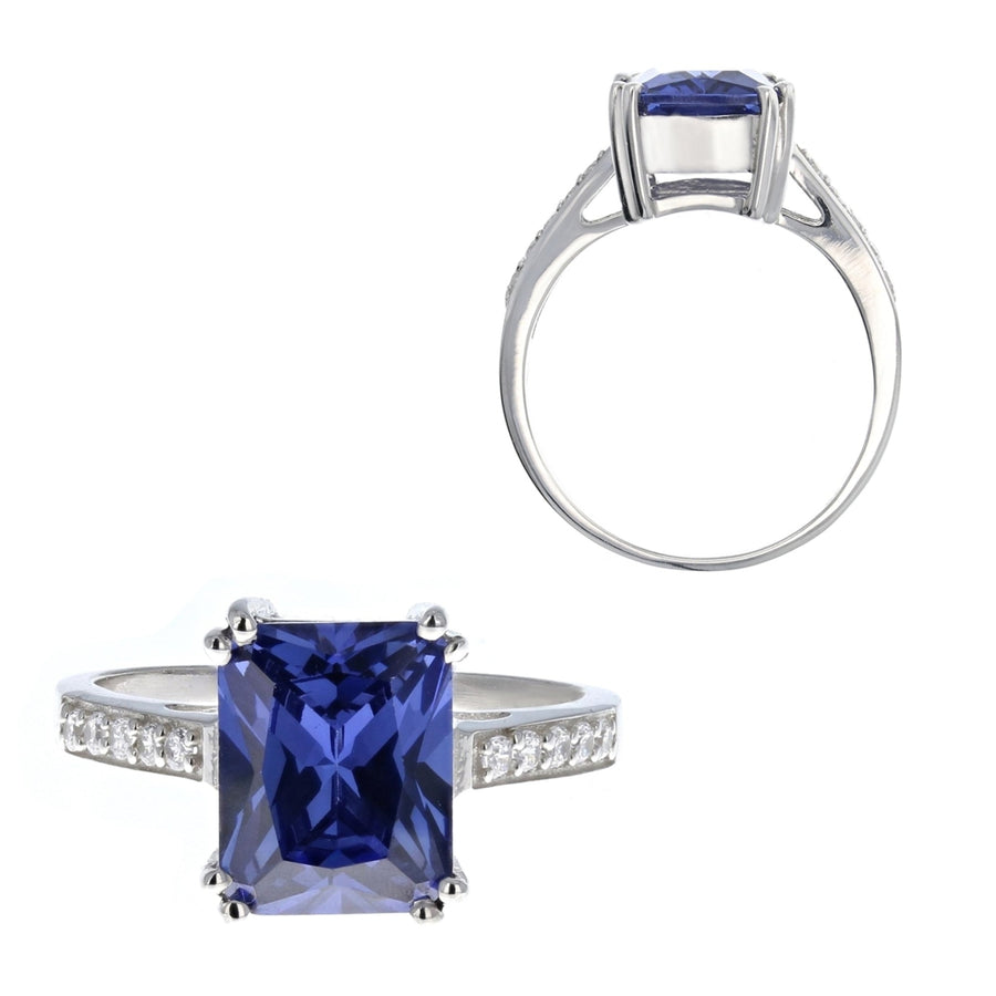 Sterling Silver Simulated Tanzanite Cubic Zirconia Rectangle Ring Image 1