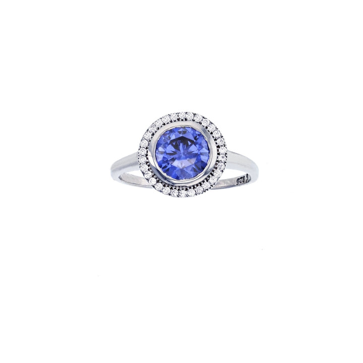 Sterling Silver Simulated Tanzanite Cubic Zirconia Round Halo Ring Image 1