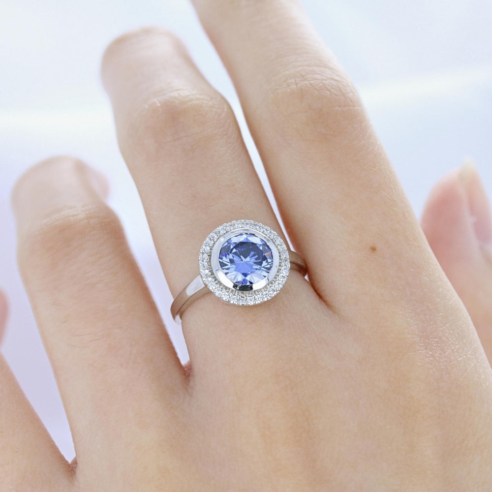 Sterling Silver Simulated Tanzanite Cubic Zirconia Round Halo Ring Image 2