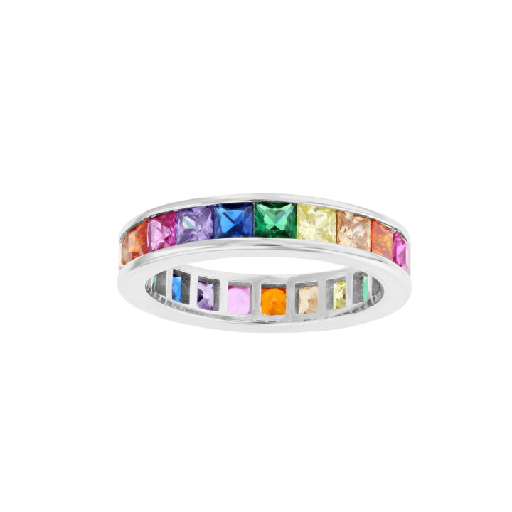 Sterling Silver Square Multi Color Cubic Zirconia Eternity Band Ring Image 1