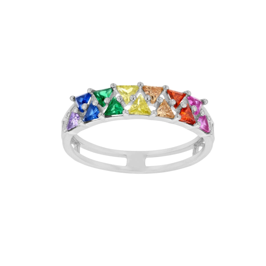 Sterling Silver Triangle Multi Color Cubic Zirconia Ring Image 1