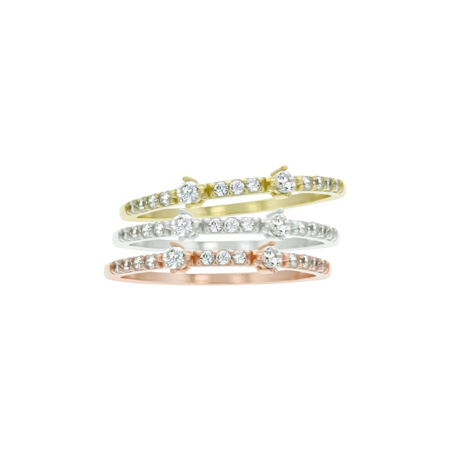 Sterling Silver Tri-color 3 Piece Stackable Cubic Zirconia Band Ring Image 1