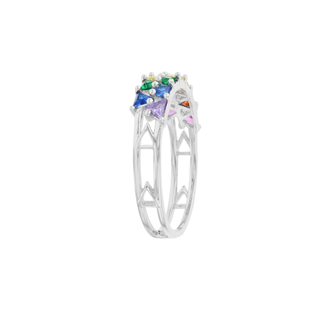 Sterling Silver Triangle Multi Color Cubic Zirconia Ring Image 2