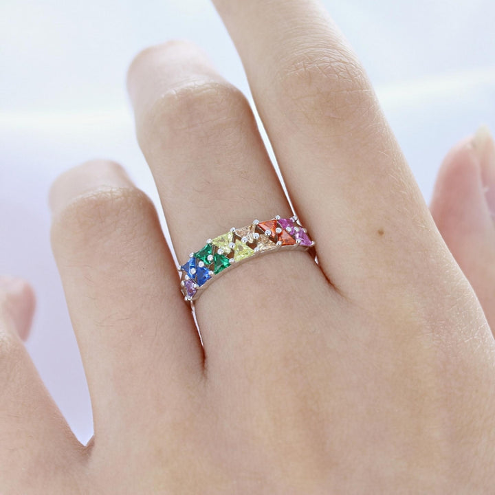 Sterling Silver Triangle Multi Color Cubic Zirconia Ring Image 4