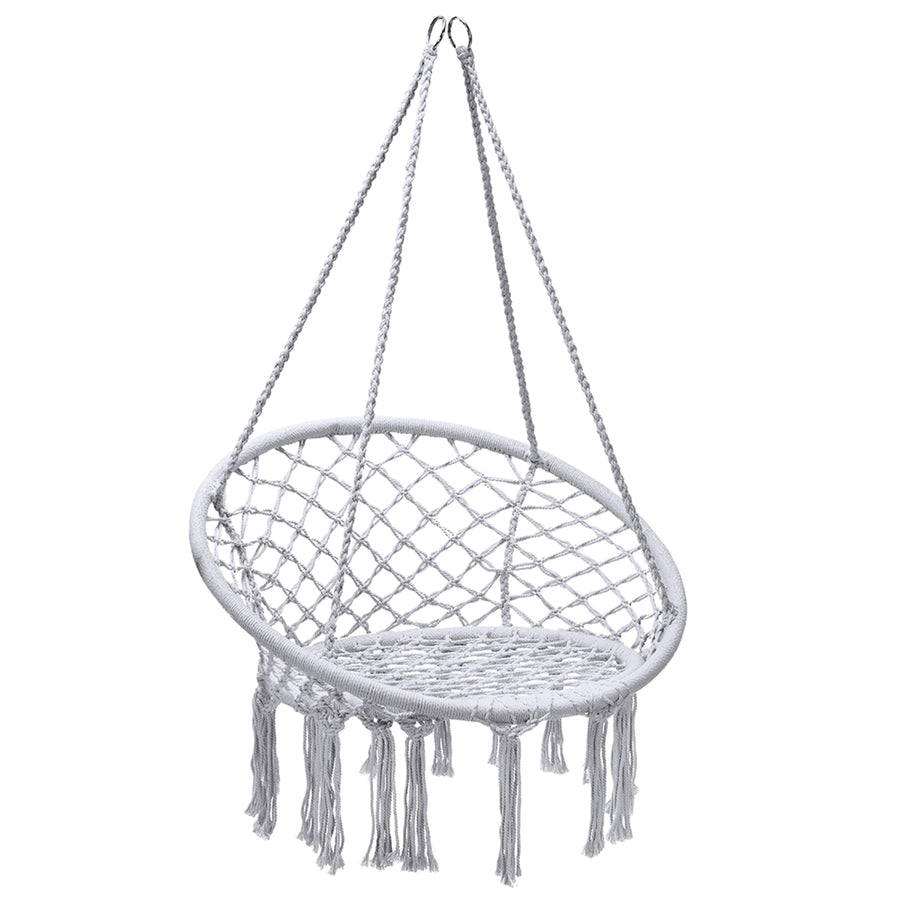Costway Hanging Hammock Chair Macrame Swing Handwoven Cotton Backrest Garden Grey\ Black Image 1