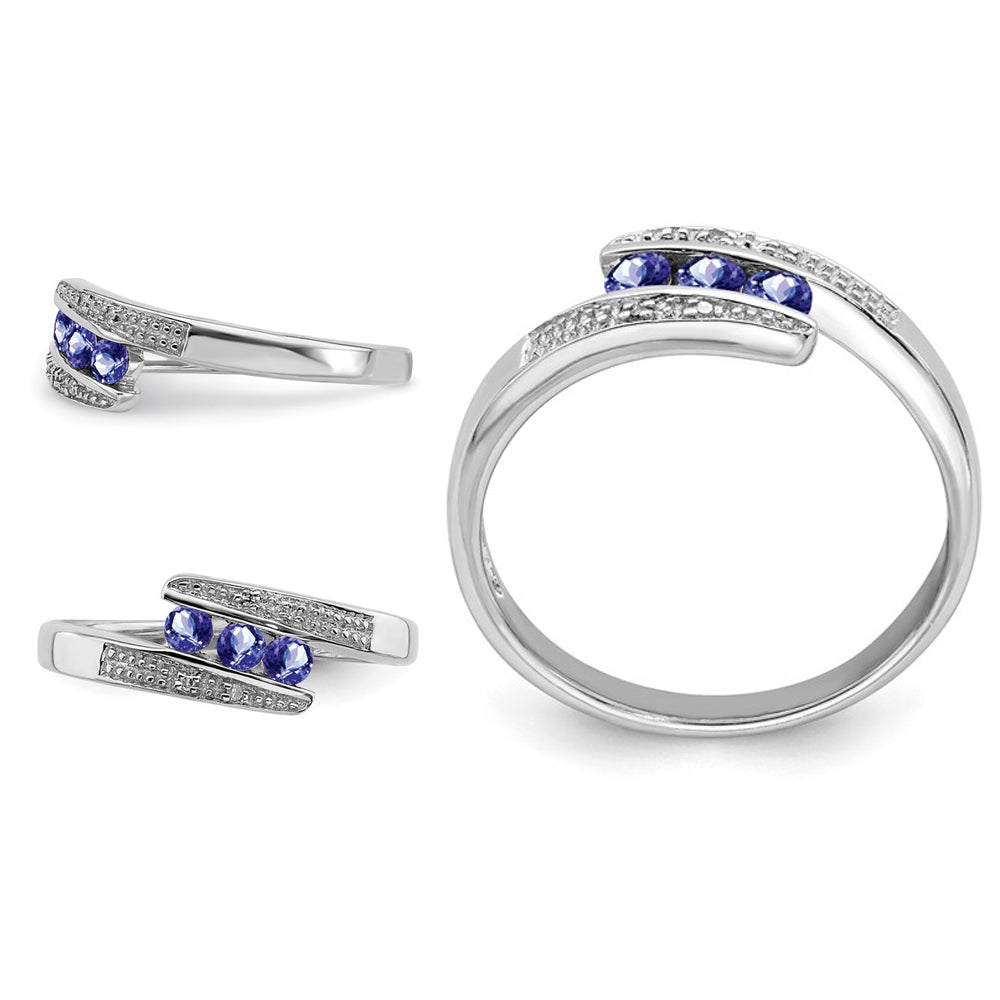 1/5 Carat (ctw) Three Stone Tanzanite Ring Band in Sterling Silver Image 4