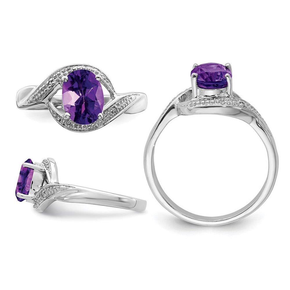 1.10 Carat (ctw) Oval-Cut5 Amethyst Ring in Sterling Silver Image 3