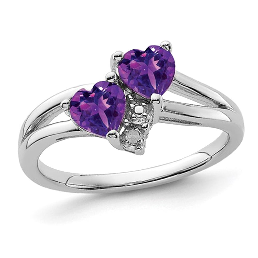 4/5 Carat (ctw) Amethyst Double Heart Ring in Sterling Silver Image 1