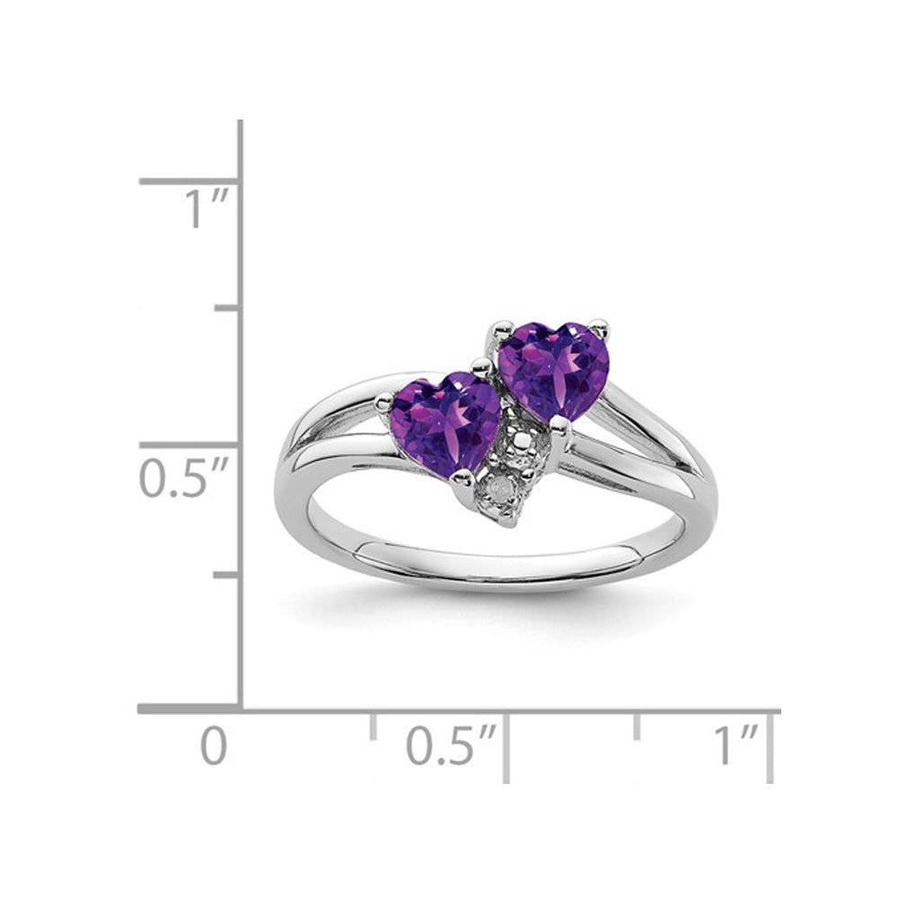 4/5 Carat (ctw) Amethyst Double Heart Ring in Sterling Silver Image 3