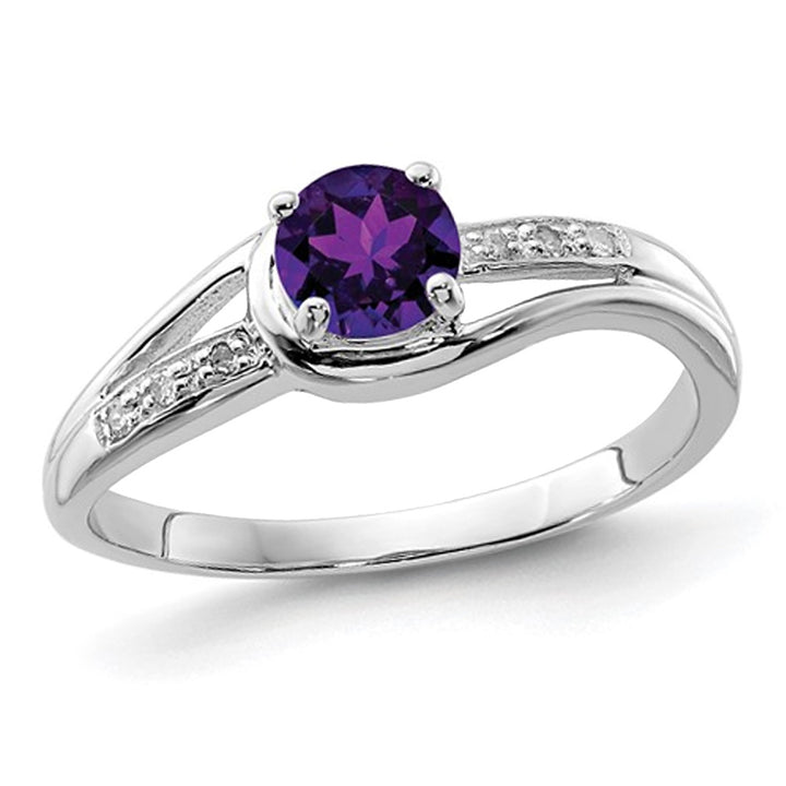 1/3 Carat (ctw) Amethyst Ring in Sterling Silver with Diamond Accent Image 1