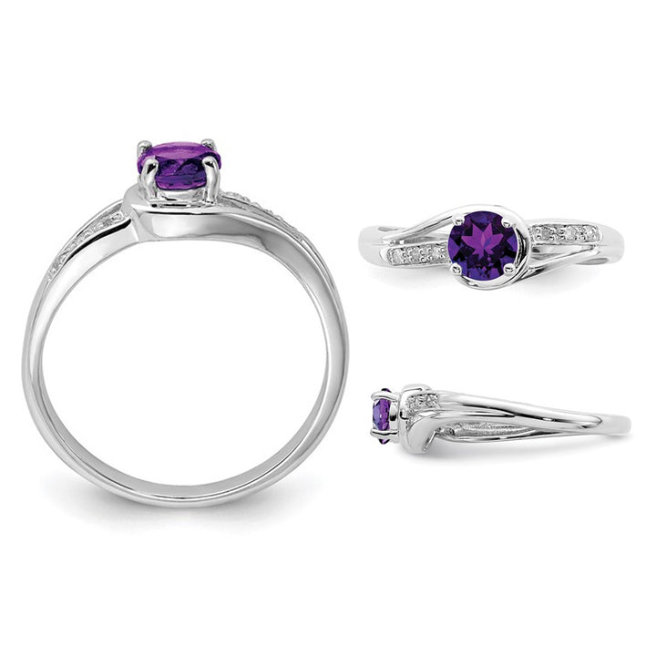 1/3 Carat (ctw) Amethyst Ring in Sterling Silver with Diamond Accent Image 3