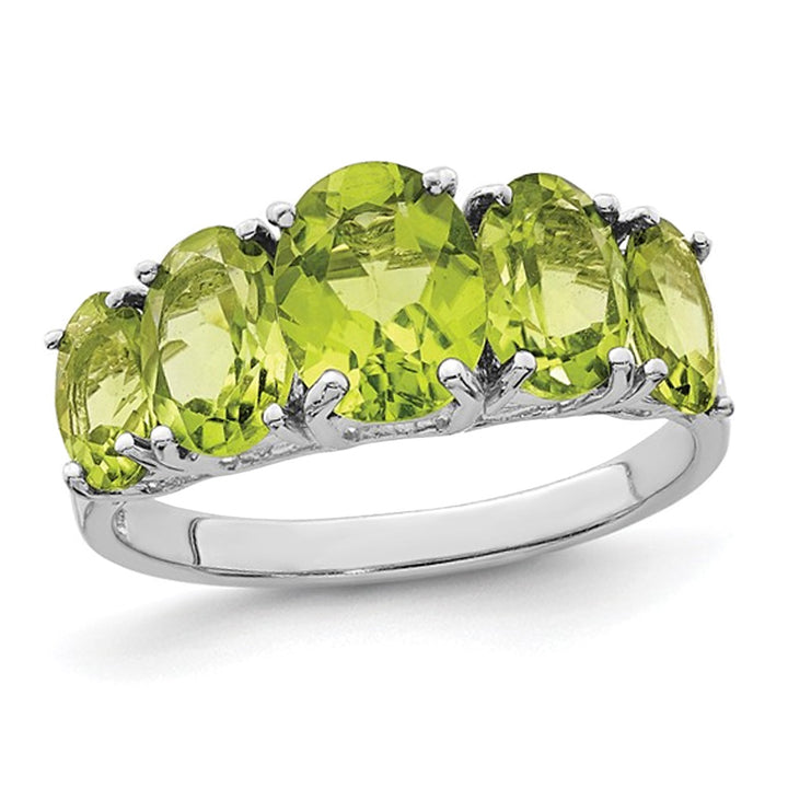 4.00 Carat (ctw) Five-Stone Peridot Ring in Sterling Silver Image 1