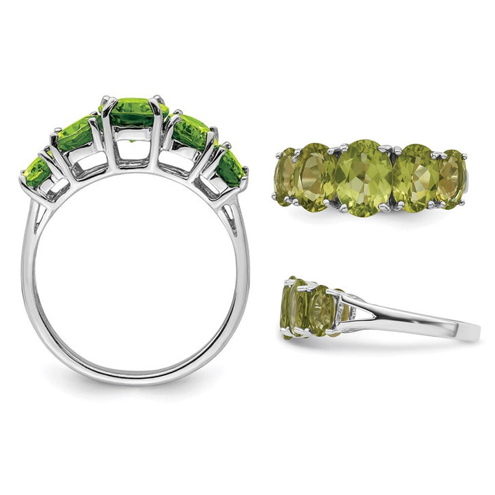 4.00 Carat (ctw) Five-Stone Peridot Ring in Sterling Silver Image 3