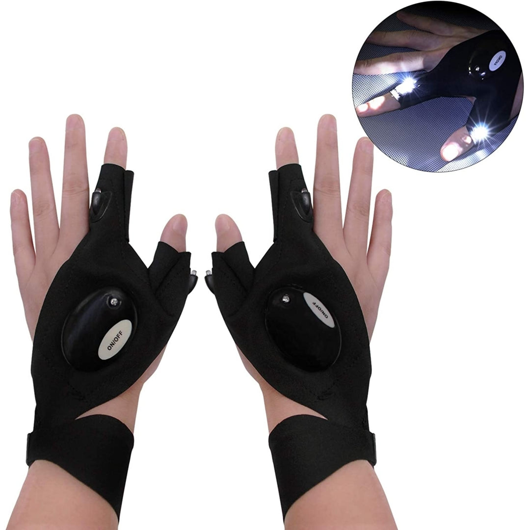 LED Flashlight Gloves Fingerless Work Gloves with Light for Darkness Places Fishing Camping and Hiking Image 1