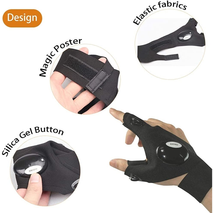 LED Flashlight Gloves Fingerless Work Gloves with Light for Darkness Places Fishing Camping and Hiking Image 3