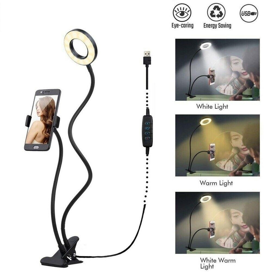 LED Ring Light with Phone Holder Flexible Long Arms 3 Modes Lights Lamp Selfie Stand for Stream Live Vedio Image 1
