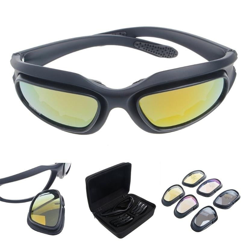 Polarized Motorcycle Goggles Padded Glasses Frame Set Riding Sunglasses with 4 Lens Glass Case Cleaning Cloth for Image 1
