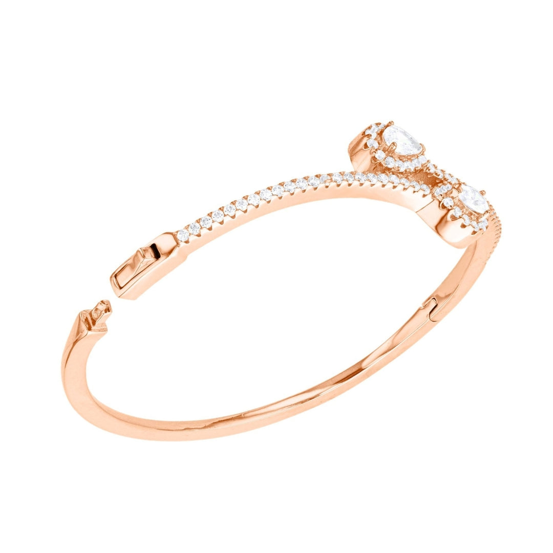 Sterling Silver CZ Intercross Pave Rose Gold Plated Bangle Bracelet Image 3