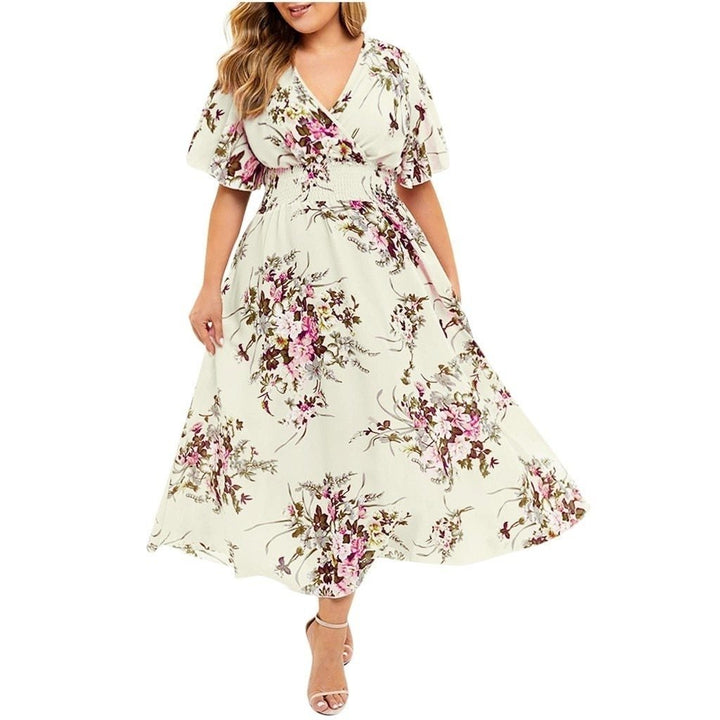Plus Size Floral Tulip Sleeve Maxi Dress for Summer Image 1