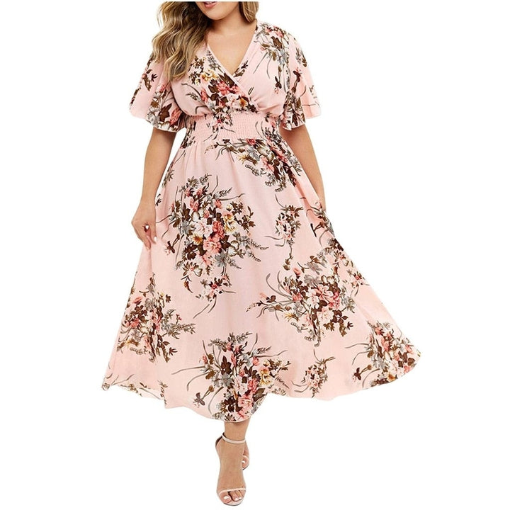 Plus Size Floral Tulip Sleeve Maxi Dress for Summer Image 2