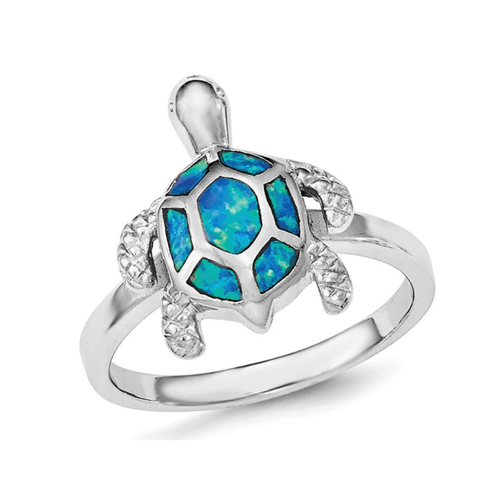 Synthetic Blue Opal Turtle Ring in Sterling Silver with Rhodium Image 1